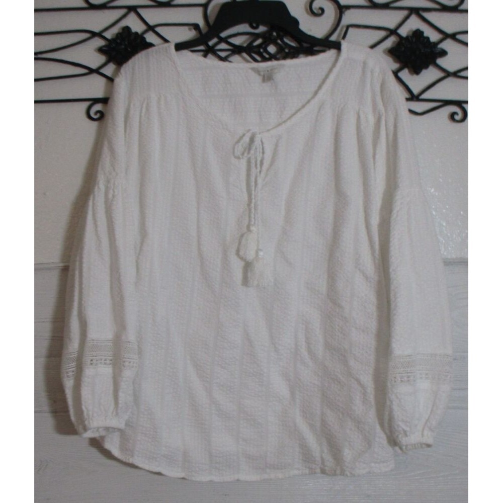 Lucky Brand Women's Top Size 1X Long Sleeve White Round Neck